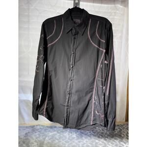 Guess S Black Embroidered Button Up Men Premium Shirt